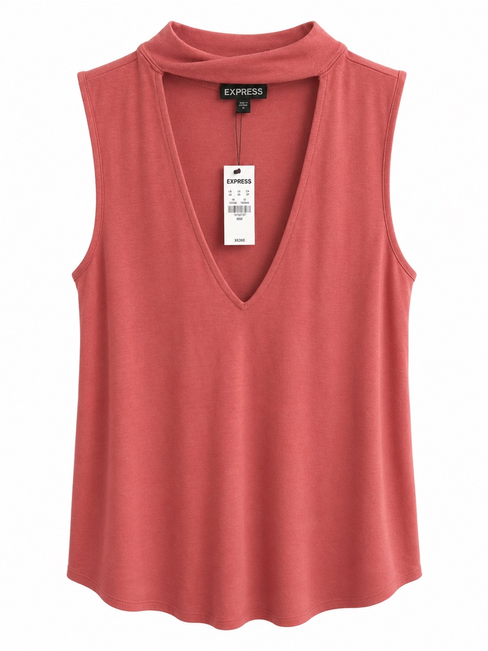 Express Sleeveless Mock-Neck V-Neck Tank in Coral